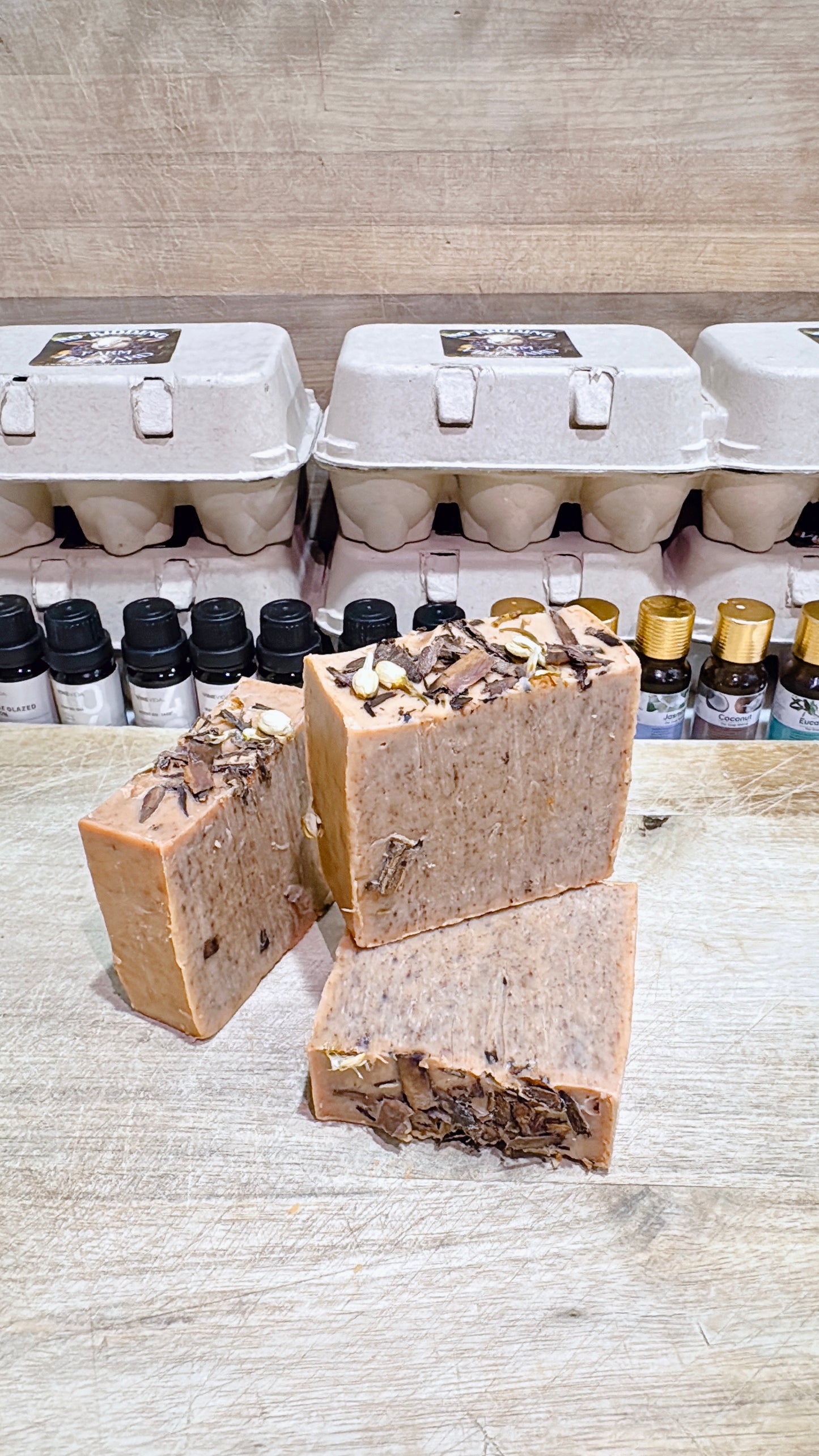 Handmade Coconut Oil Base Body Soap Infused with Real Cinnamon for Gentle Exfoliation and Topped with Real Cinnamon and Jasmine Flowers
