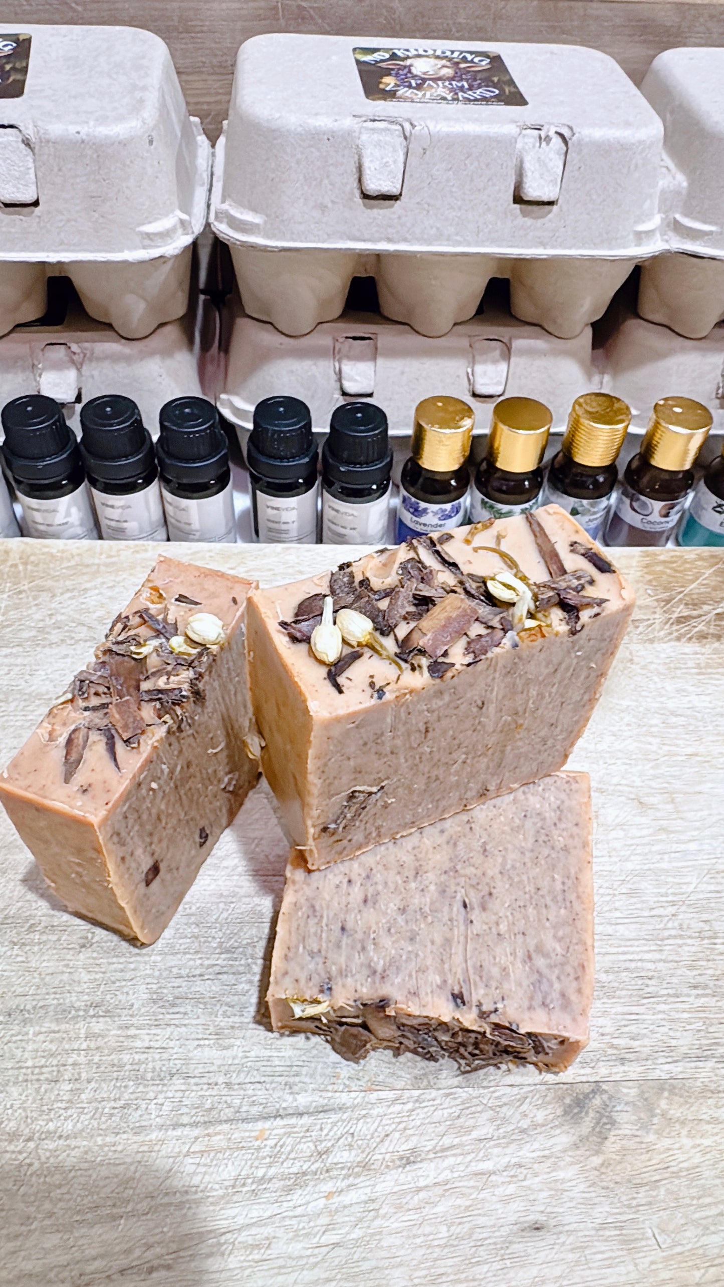 Handmade Coconut Oil Base Body Soap Infused with Real Cinnamon for Gentle Exfoliation and Topped with Real Cinnamon and Jasmine Flowers
