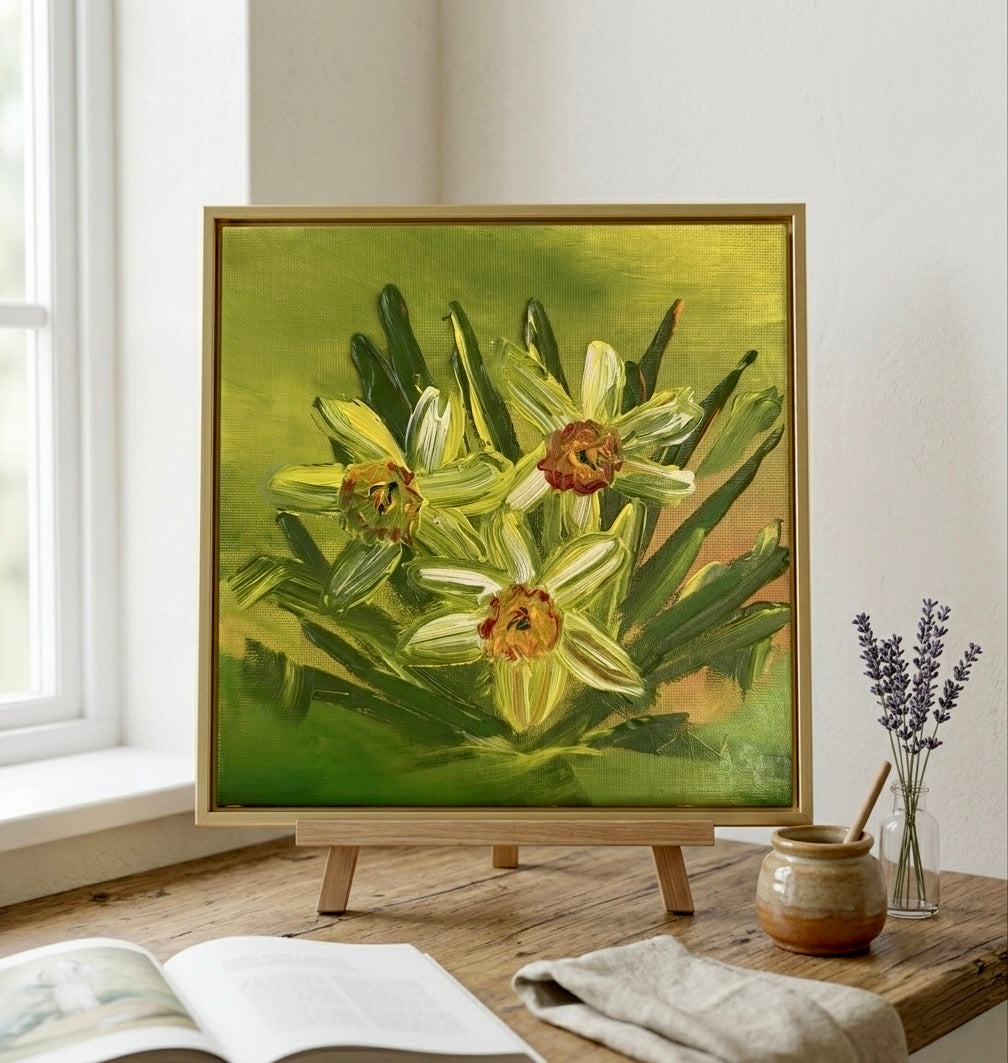 “Golden Bloom" – Hand-Painted Textured Daffodils - Original Impasto Floral Wall Art | Katya Montes Art