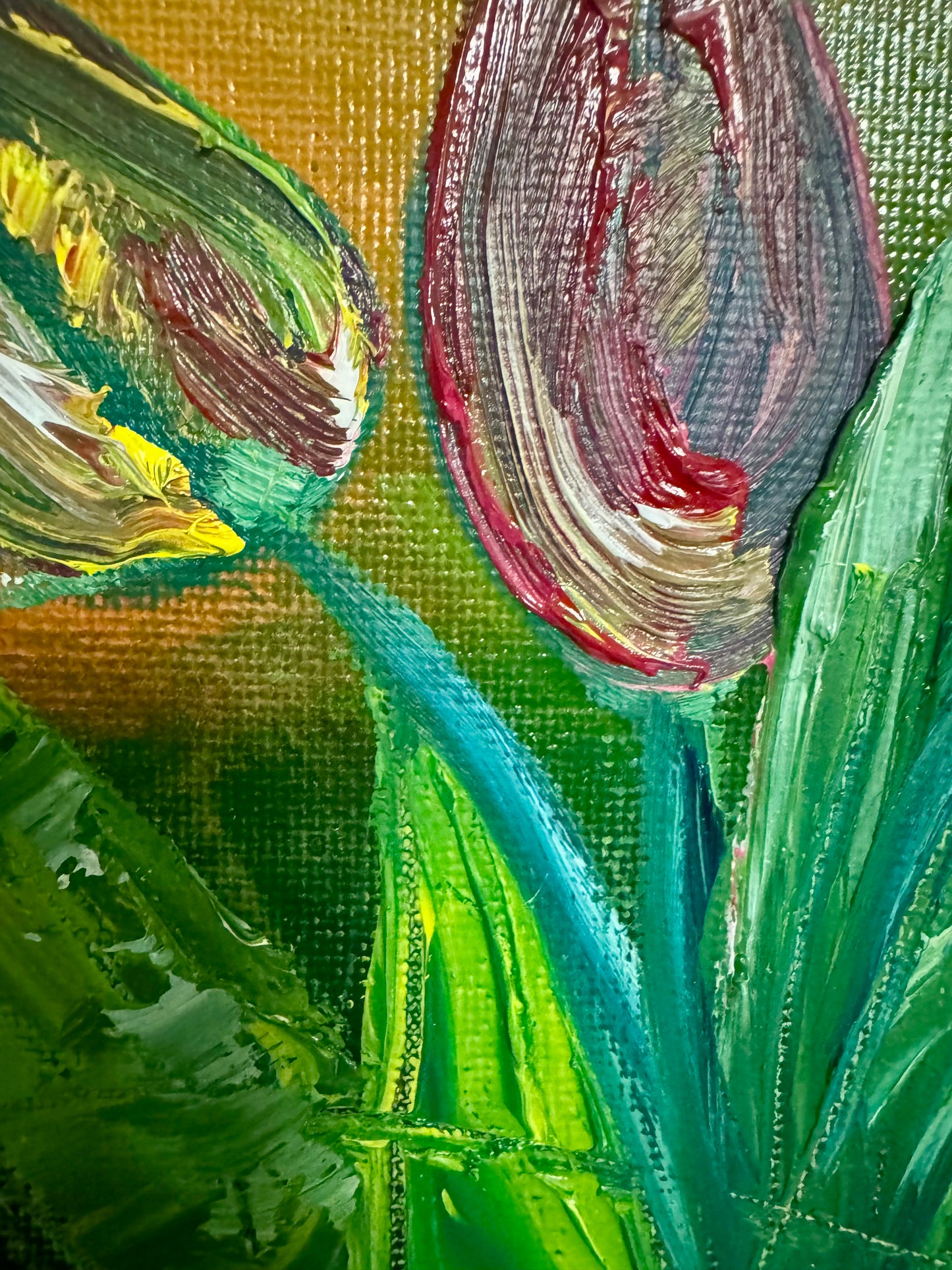 Original Impressionist Red Tulips Oil Painting - Textured Impasto Floral Wall Art on Canvas | Katya Montes Art
