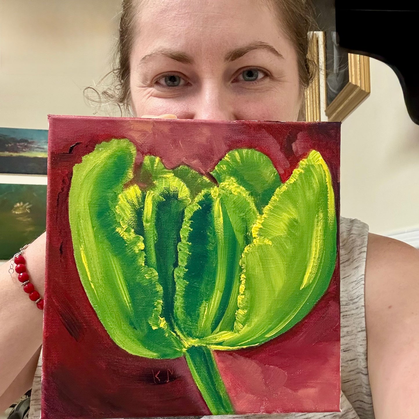 “Green Tulip” Oil on Canvas Small Painting