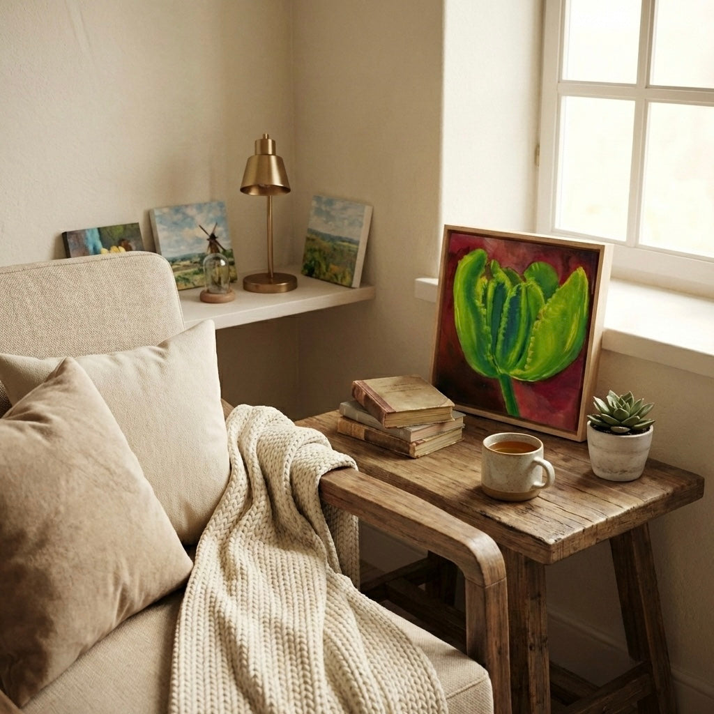 “Green Tulip” Oil on Canvas Small Painting