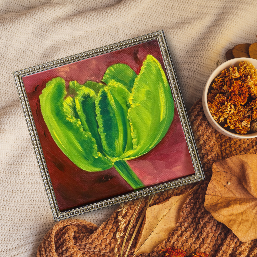 “Green Tulip” Oil on Canvas Small Painting