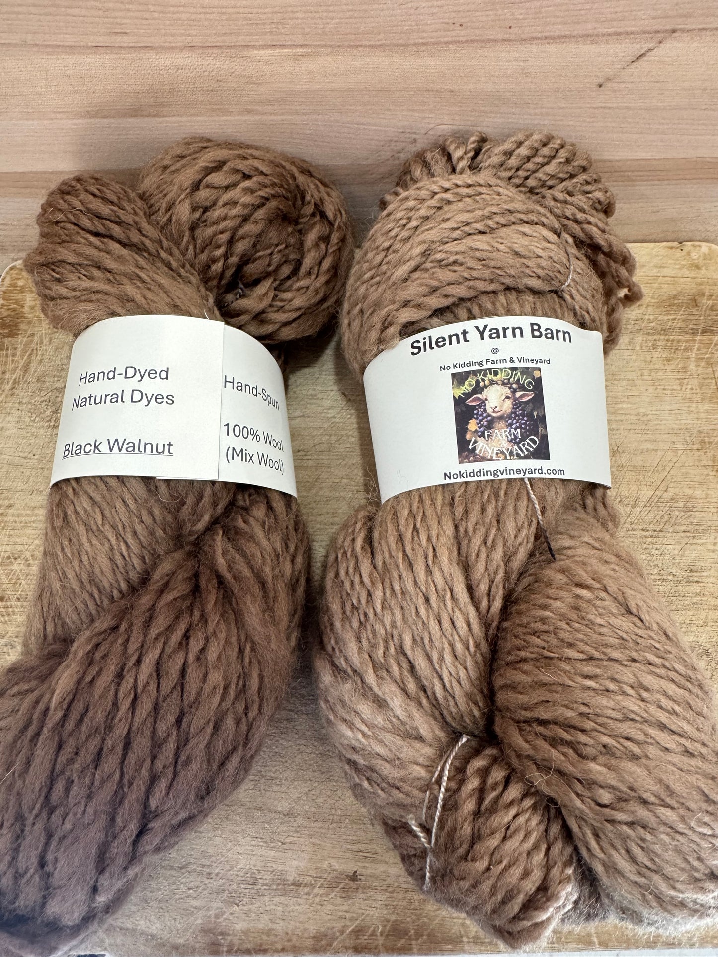 Hand-Spun, Naturally Hand-Dyed with Black Walnuts, 100% Sheep Wool Yarn, 2-ply