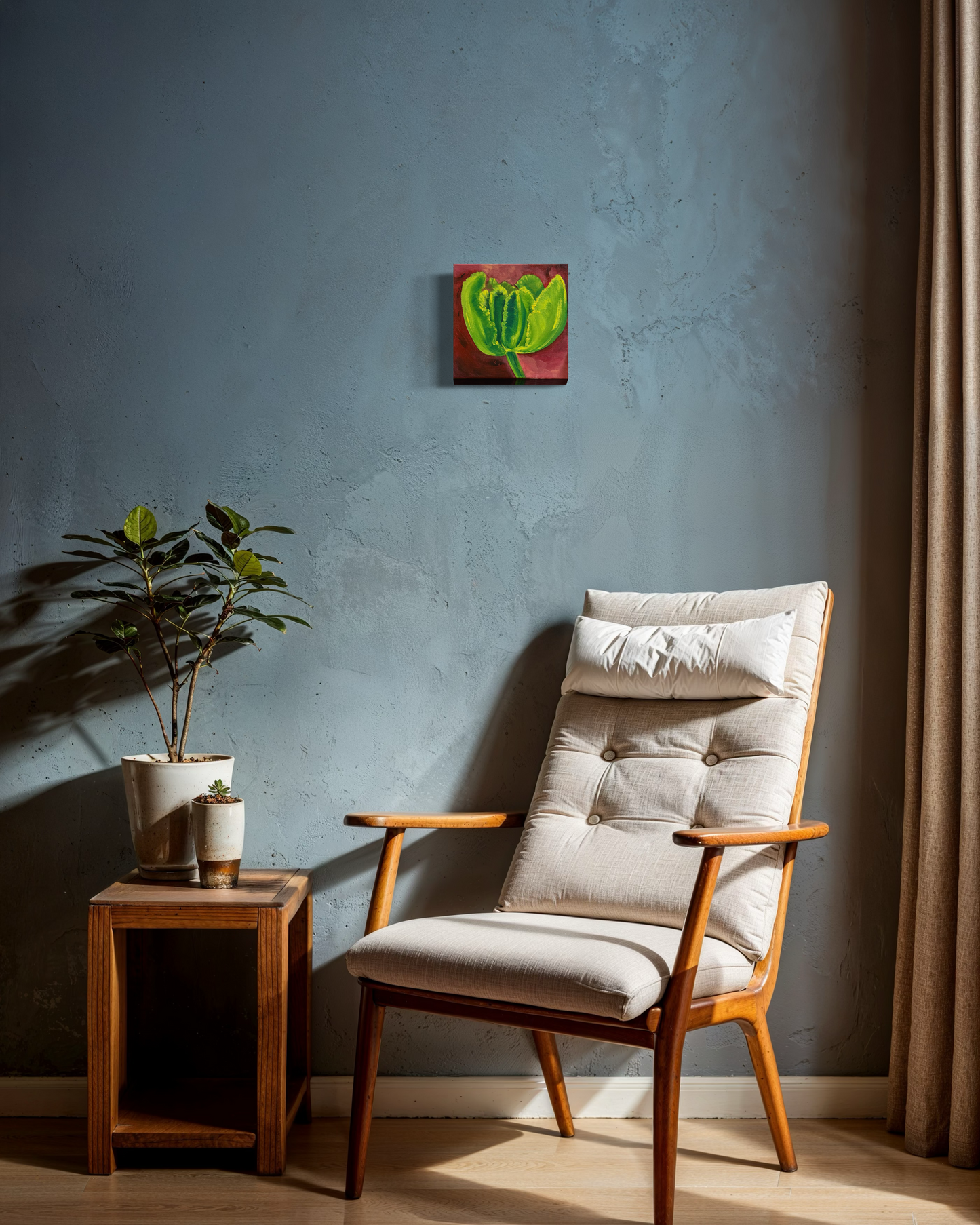 “Green Tulip” Oil on Canvas Small Painting