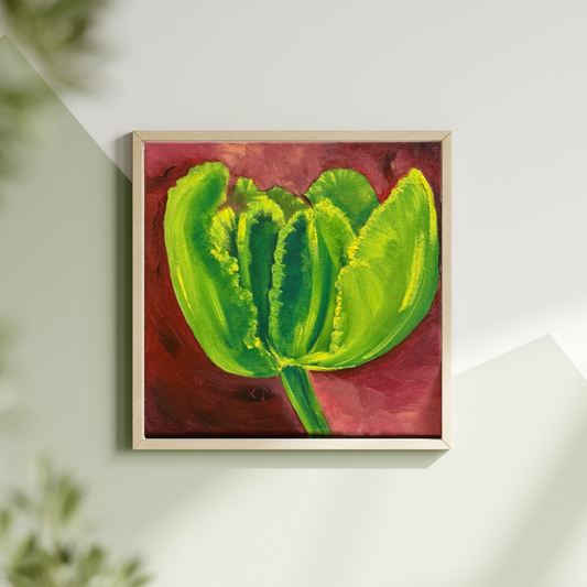 “Green Tulip” Oil on Canvas Small Painting