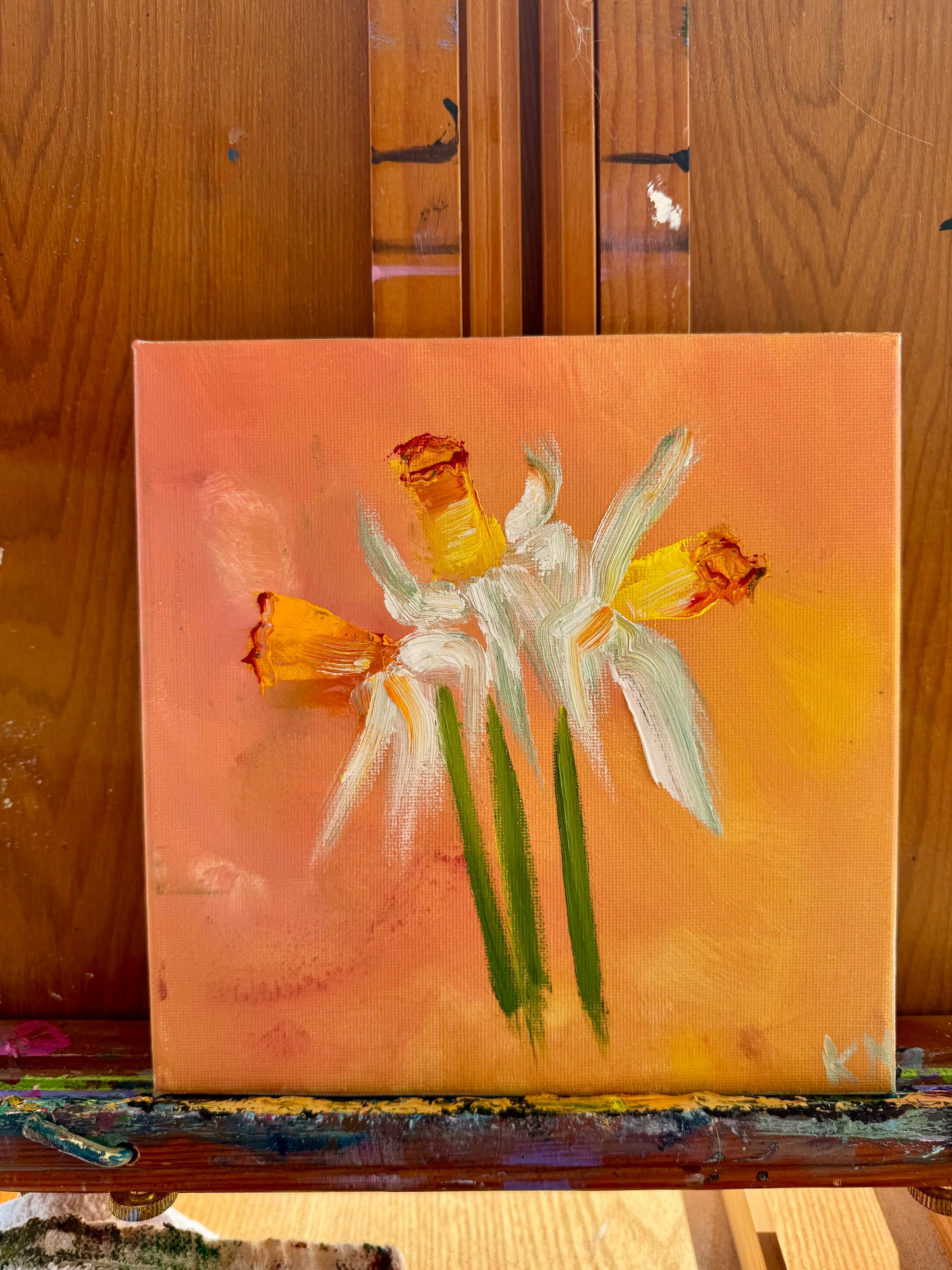 Flaming Daffodils- Original Small Canvas Oil Painting | Katya Montes Art