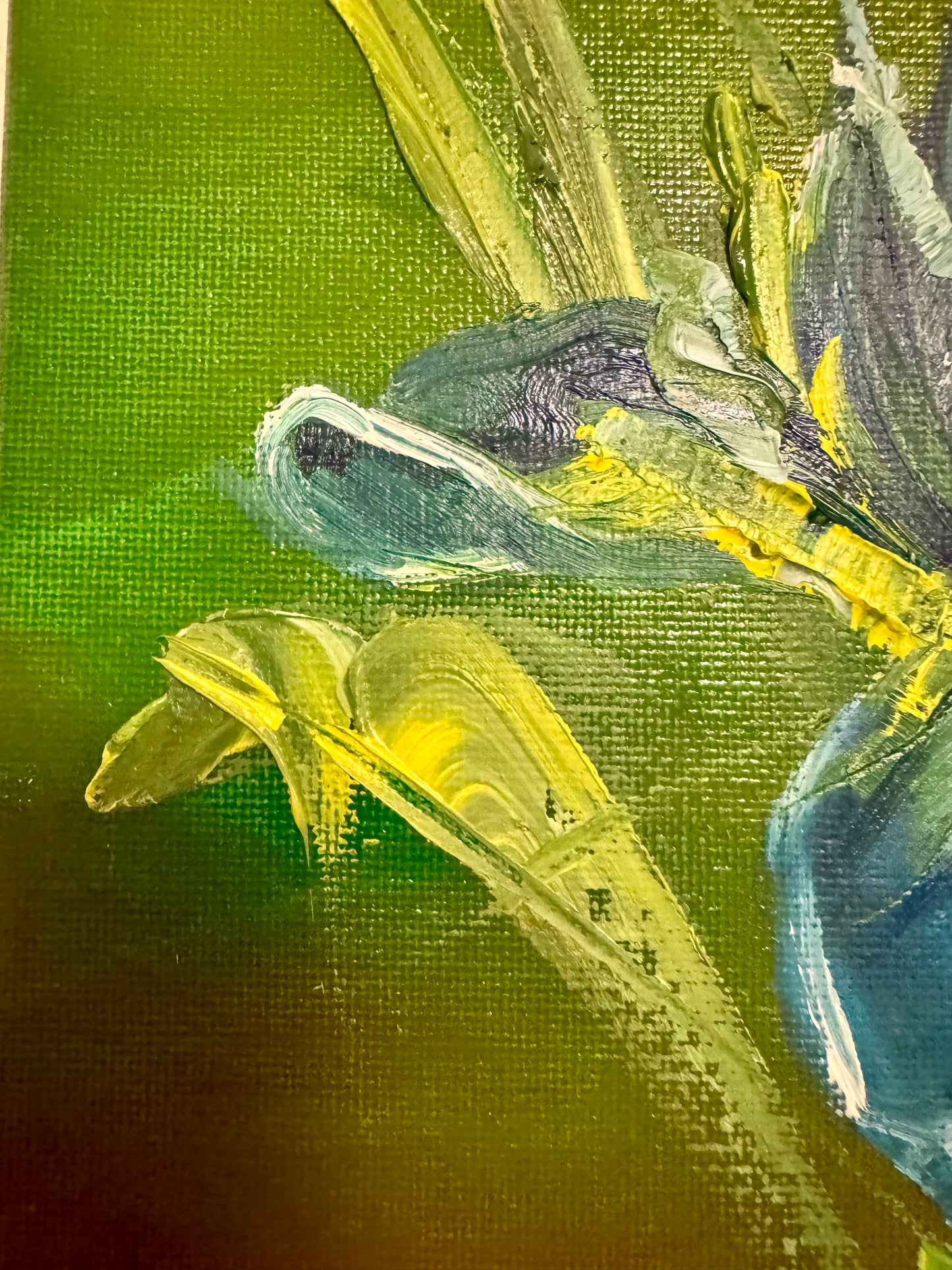 "Blue Iris" Original Mini Oil Painting – 8”x8” Impressionist Floral Art | Katya Montes Art