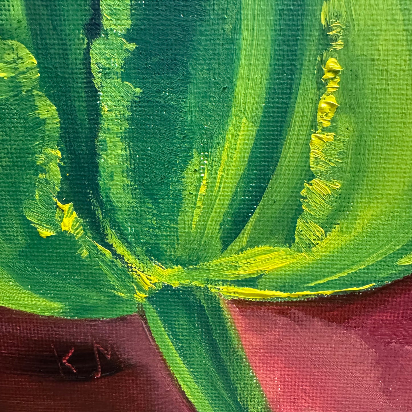“Green Tulip” Oil on Canvas Small Painting