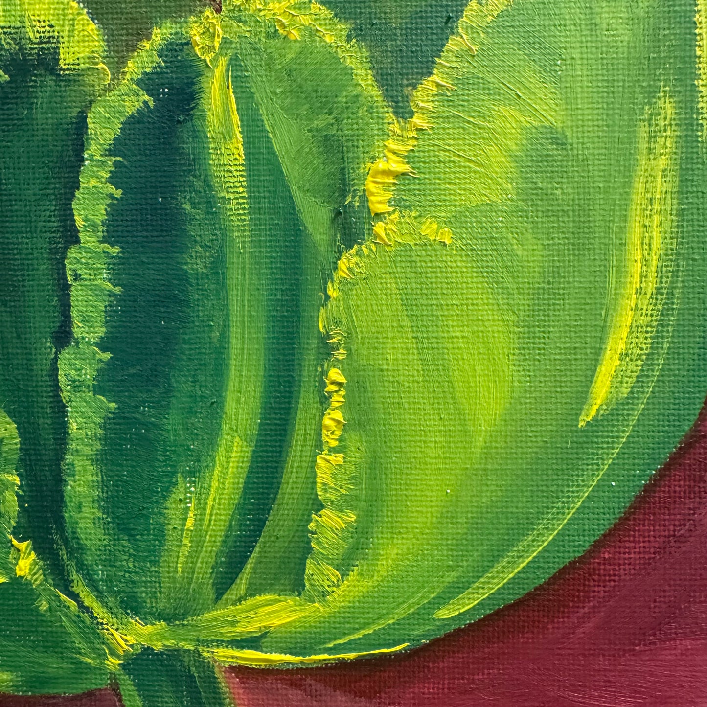 “Green Tulip” Oil on Canvas Small Painting