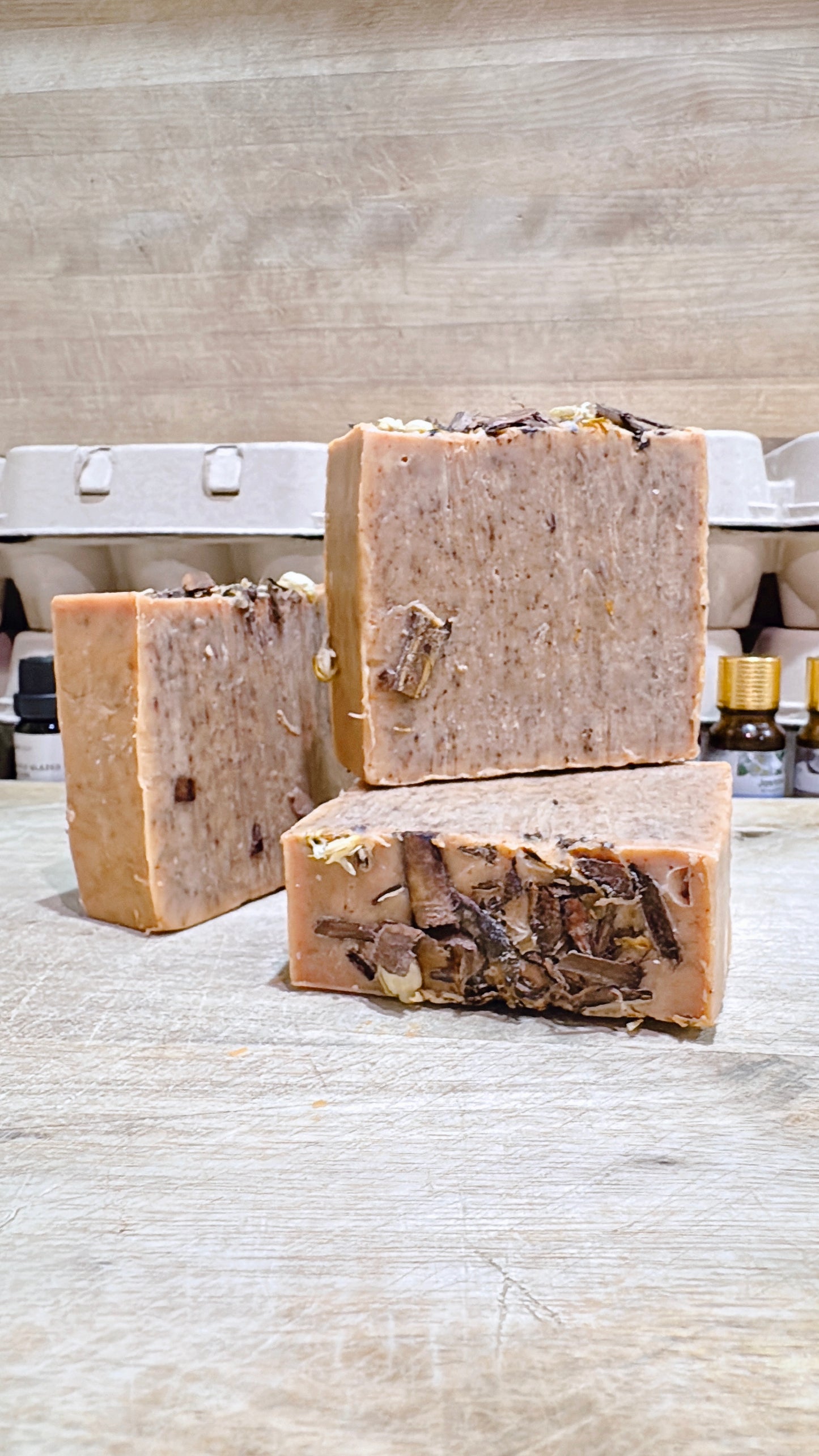 Handmade Coconut Oil Base Body Soap Infused with Real Cinnamon for Gentle Exfoliation and Topped with Real Cinnamon and Jasmine Flowers
