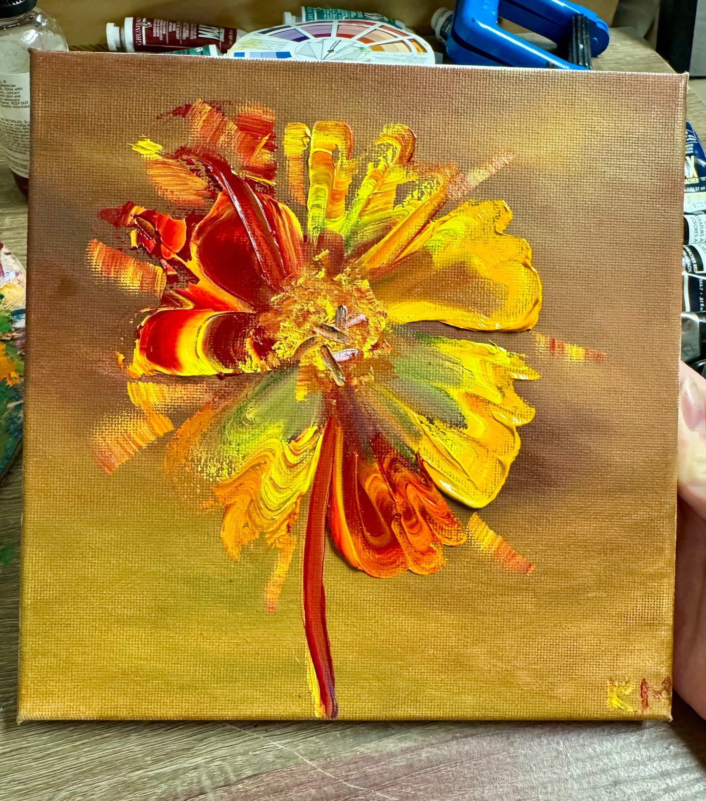 "Solar Bloom" – Original 8x8 Impasto Floral Oil Painting on Canvas | Katya Montes Art