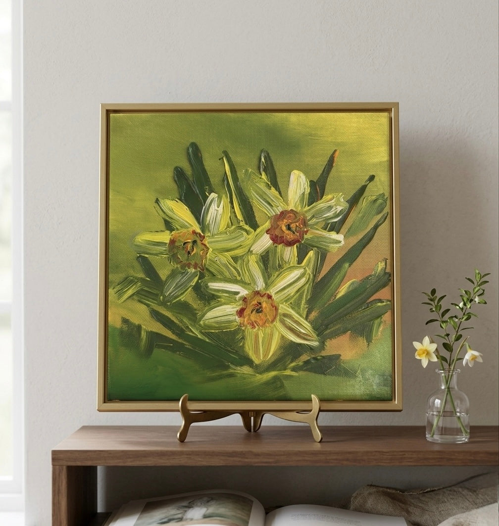 “Golden Bloom" – Hand-Painted Textured Daffodils - Original Impasto Floral Wall Art | Katya Montes Art