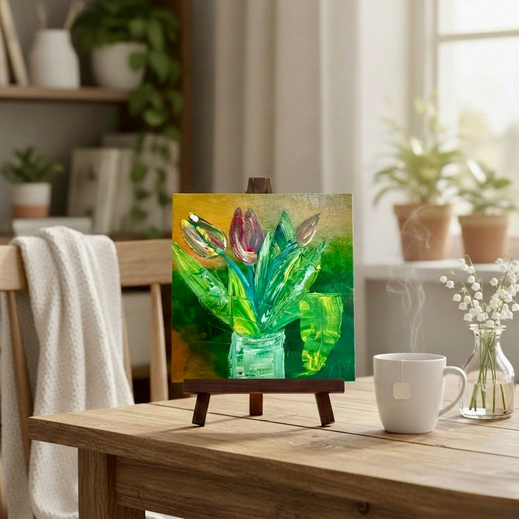 Original Impressionist Red Tulips Oil Painting - Textured Impasto Floral Wall Art on Canvas | Katya Montes Art