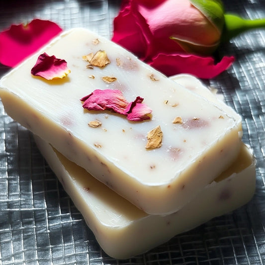 Luxurious, Handmade at the Farm Goat Milk Soap with Rose Petals and Vanilla Essential Oil