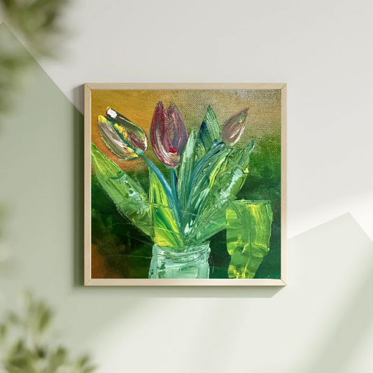 Original Impressionist Red Tulips Oil Painting - Textured Impasto Floral Wall Art on Canvas | Katya Montes Art