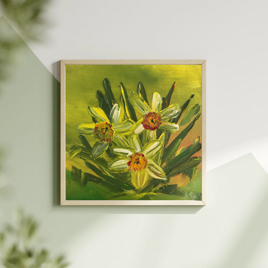 “Golden Bloom" – Hand-Painted Textured Daffodils - Original Impasto Floral Wall Art | Katya Montes Art