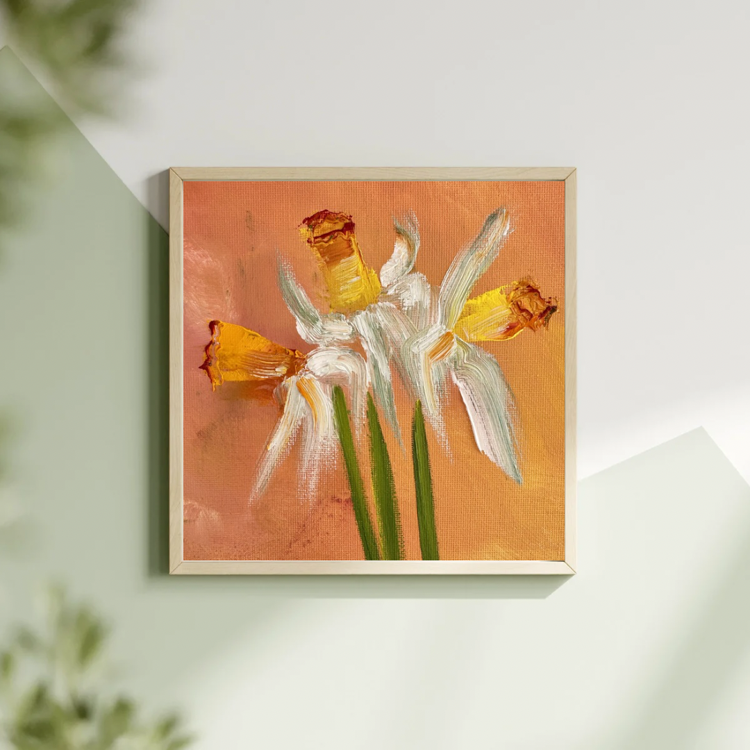 Flaming Daffodils- Original Small Canvas Oil Painting | Katya Montes Art