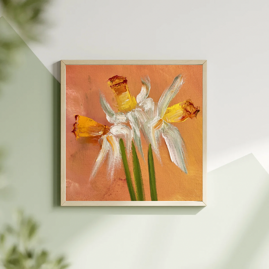 Flaming Daffodils- Original Small Canvas Oil Painting | Katya Montes Art
