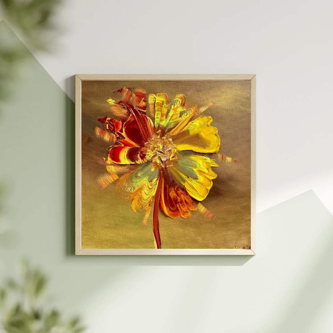 "Solar Bloom" – Original 8x8 Impasto Floral Oil Painting on Canvas | Katya Montes Art