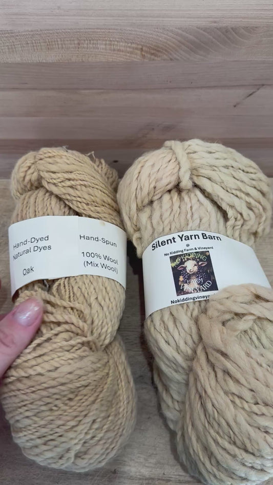 Hand-Spun, Naturally Hand-Dyed with Oak Leaves, 100% Sheep Wool Yarn, 2-ply
